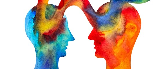 Dipinto acquerello telepatia. Comunicazione con pensiero.	
Telepatia 