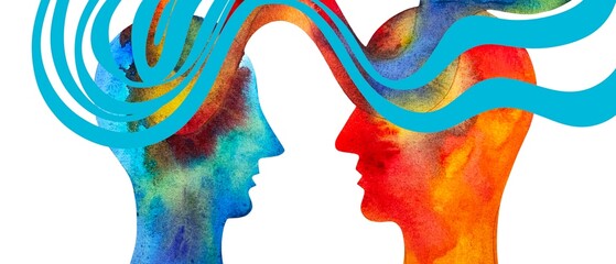 Dipinto acquerello telepatia. Comunicazione con pensiero.	
Telepatia 