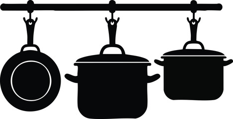 Kitchenware Silhouette Hanging Pots and Pans for Culinary Spaces