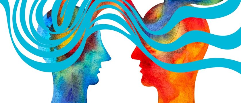 Dipinto acquerello telepatia. Comunicazione con pensiero.	
Telepatia 
