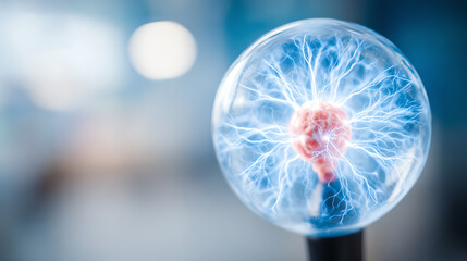 A stunning close-up of a plasma globe, showcasing vibrant electric arcs and the mesmerizing interaction of light and energy.