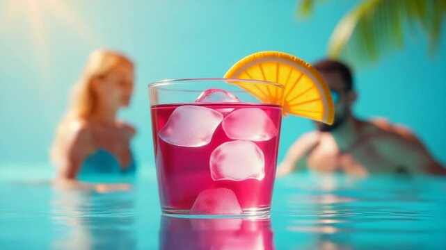 Video A couple enjoying their time together by the poolside with drinks