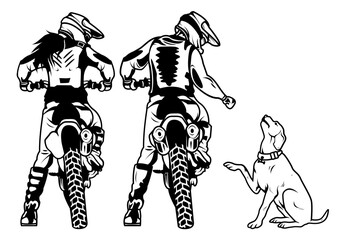 Mom and Dad on Motocross fist bumping Pet Dog Vector Illustration
