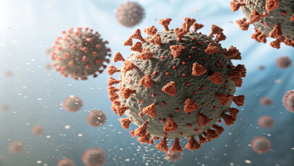 Airborne Virus Particles Concept. Microscopic view of airborne particles with textured surface, showcasing intricate details and vibrant colors