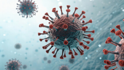 Airborne Virus Particles Concept. Viral aerosols expanding in minimal gradient, showcasing intricate details of virus structure