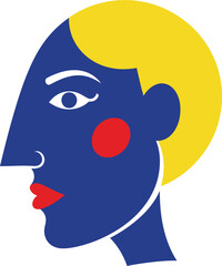 Abstract portrait of a person in profile with bold blue and yellow colors modern graphic design isolated on white background