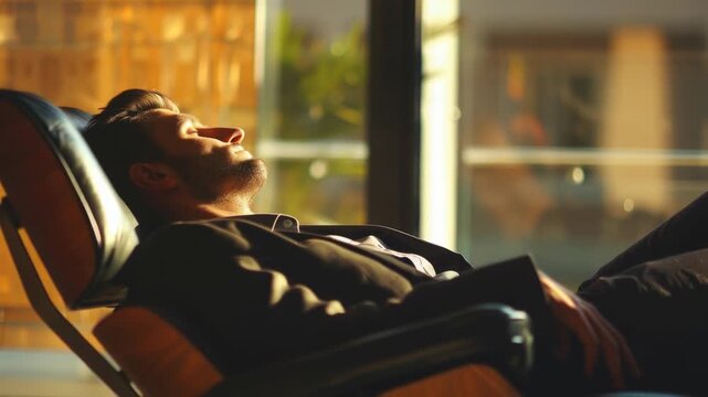 Video A person taking a break in a comfortable chair, ideal for personal use or as a scene setter