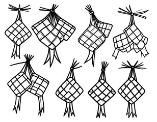 Simple line drawing of several Ketupat