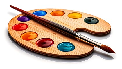 Vibrant paint palette and artistic brushes for imaginative undertakings involving design and art