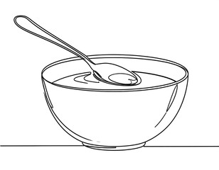 Simple line drawing of soup bowl and spoon