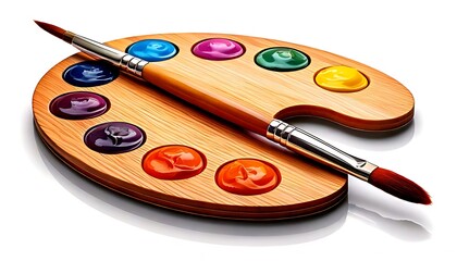 Vibrant paint palette and artistic brushes for imaginative undertakings involving design and art