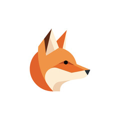 Obraz premium Flat design illustration of a fox head in profile, featuring geometric shapes and warm orange and brown tones.