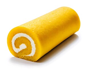 Cream roll cake, also known as sponge cake, is a sweet yellow creamy rolled bakery sugar confection with a soft texture and a flavor of citrus. It's a decadent, freshly baked, fluffy snack.