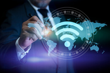 Global network and wifi concept. Internet and digital technology, AI, data transfer, Fast digital communication and information technology advancement for business.