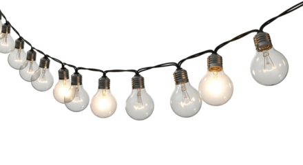 String of light bulbs isolated on transparent background