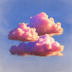 Pink clouds, two stacked, against a grainy blue sky. Subtle stars and textures