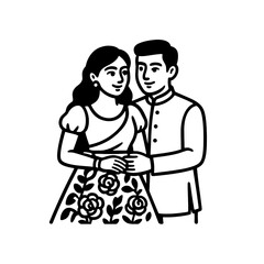 Couple Lovers Silhouette Vector Illustration | Modern Black and White Line Art