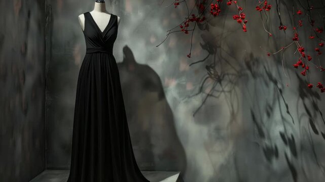 Video A black dress on a mannequin with fresh red berries