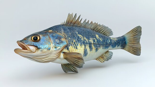 Bluefish Sculpture with Yellow Spots on White Background