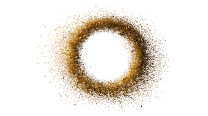 Golden particles forming an abstract, sparkling circular ring with a dynamic explosion effect.