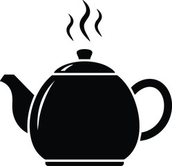 Steaming Teapot Illustration Black and White Beverage Icon