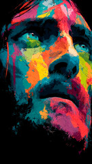 Jesus Christ Looking Up to Heaven in Colorful Art. Spiritual Hope, Divine Vision.