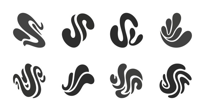 A grid of 28 square patterns featuring intricate swirling black designs on a white background