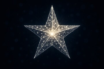 Glowing Wireframe Star Made of Light Particles on Dark Background