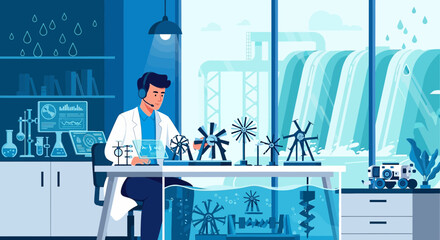 Innovative hydro energy research in a modern laboratory setting with cutting-edge technology