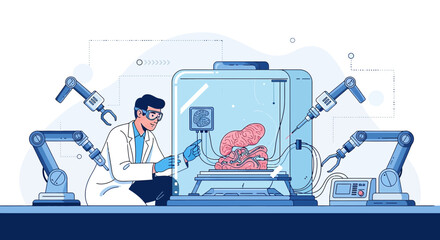 Innovative neurological research using advanced robotics and bioprinting technology to study brain