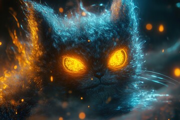 alien lifeform covered in soft glowing fur and glowing eyes