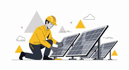 Innovative sustainable energy solutions depicted through solar panel maintenance and engineering