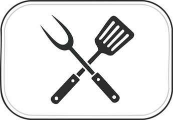 Barbecue Utensils Crossed in a Simple Black and White Icon Design for Cooking