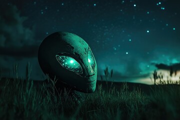 alien lifeform glowing softly beneath alien night skies