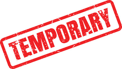 Red grunge rubber stamp mark with the word TEMPORARY clearly displayed on a pristine white background