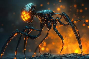 alien lifeform with elongated limbs and glowing joints