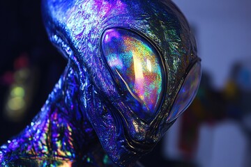alien lifeform with iridescent skin shimmering in alien light