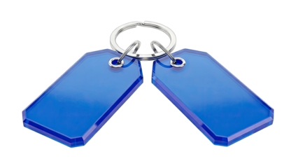 Blue Keychains with Metal Ring on White Background