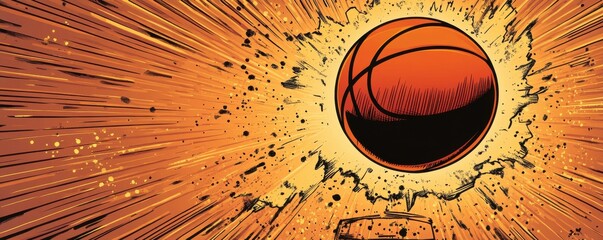 Dynamic comic book-style basketball background with explosive action and vibrant orange tones