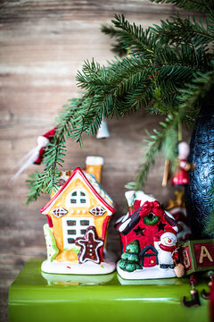 Christmas gingerbread houses with Christmas tree