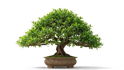 Fototapeta premium A bonsai tree with lush green leaves in a decorative pot.