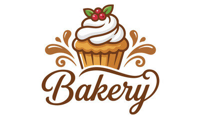Bakery and Café Cupcake Logo, Elegant Classic Design, Bakery logo, Café logo, Cupcake logo, Dessert logo, Pastry logo, Muffin logo, Sweet treats logo, Elegant script logo, Brown and white logo,