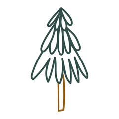 Hand drawn Christmas tree. Outline doodle. Vector illustration, flat design
