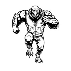 Fototapeta premium Powerful Bird Mascot Runner Comic Style Monochrome Illustration