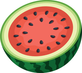 A slice of watermelon with black seeds