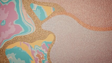 Obraz premium Colorful abstract art with flowing lines and textured surfaces. Artistic design featuring vibrant, layered patterns and a mixture of pastel and bold colors.