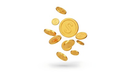 Golden coins floating in mid air radiating wealth and prosperity