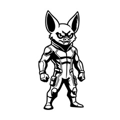 Fototapeta premium Angry Bat Superhero Mascot Illustration in Black and White