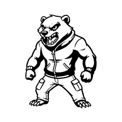 Obraz premium Aggressive Bear Mascot Character in Hoodie and Pants