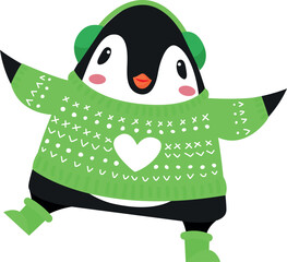 Fototapeta premium A penguin wearing a green sweater and a green hat is standing